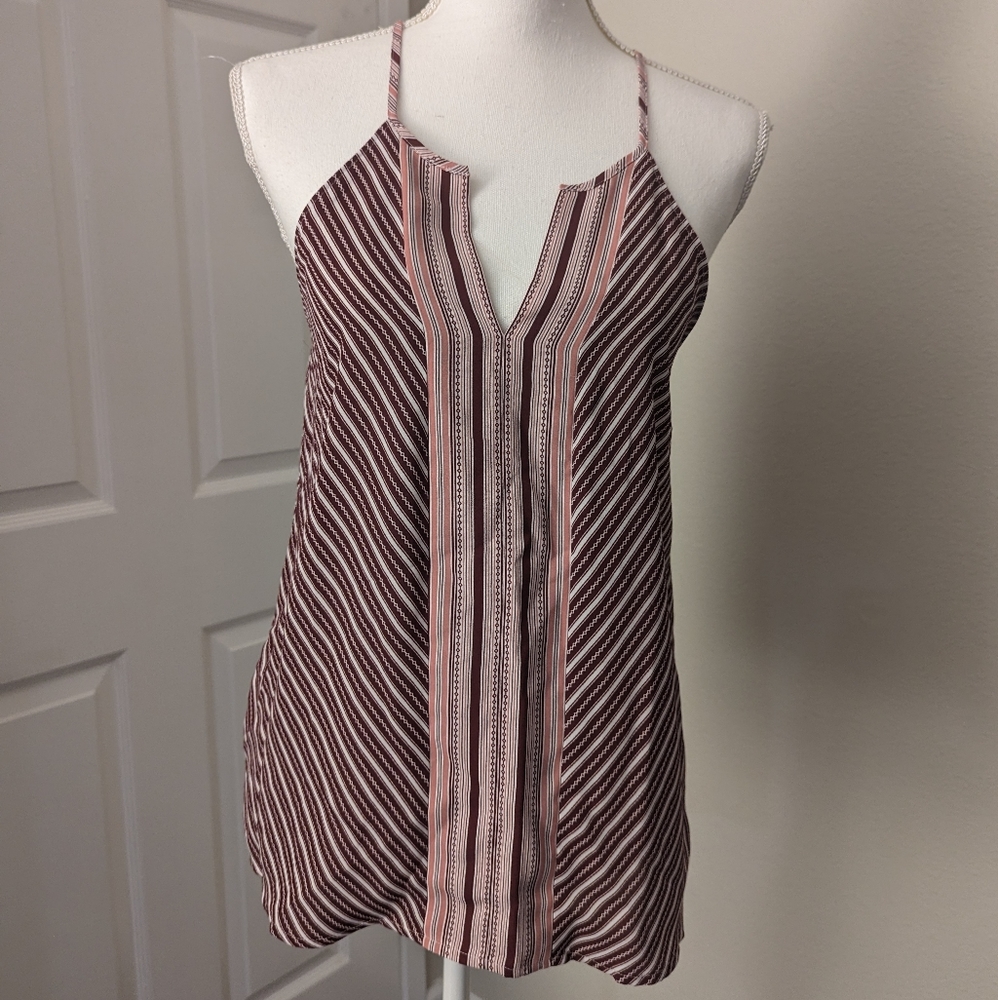LOFT Pink and Burgundy Striped Halter Tank